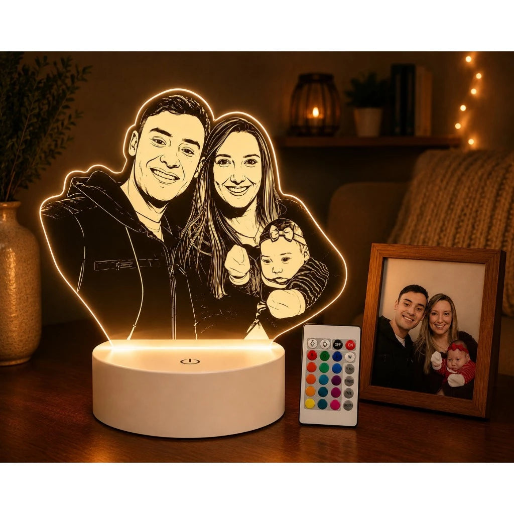 Luminária LED 3D Personalizada com Foto, Logo ou Personagem - 16 cores preto