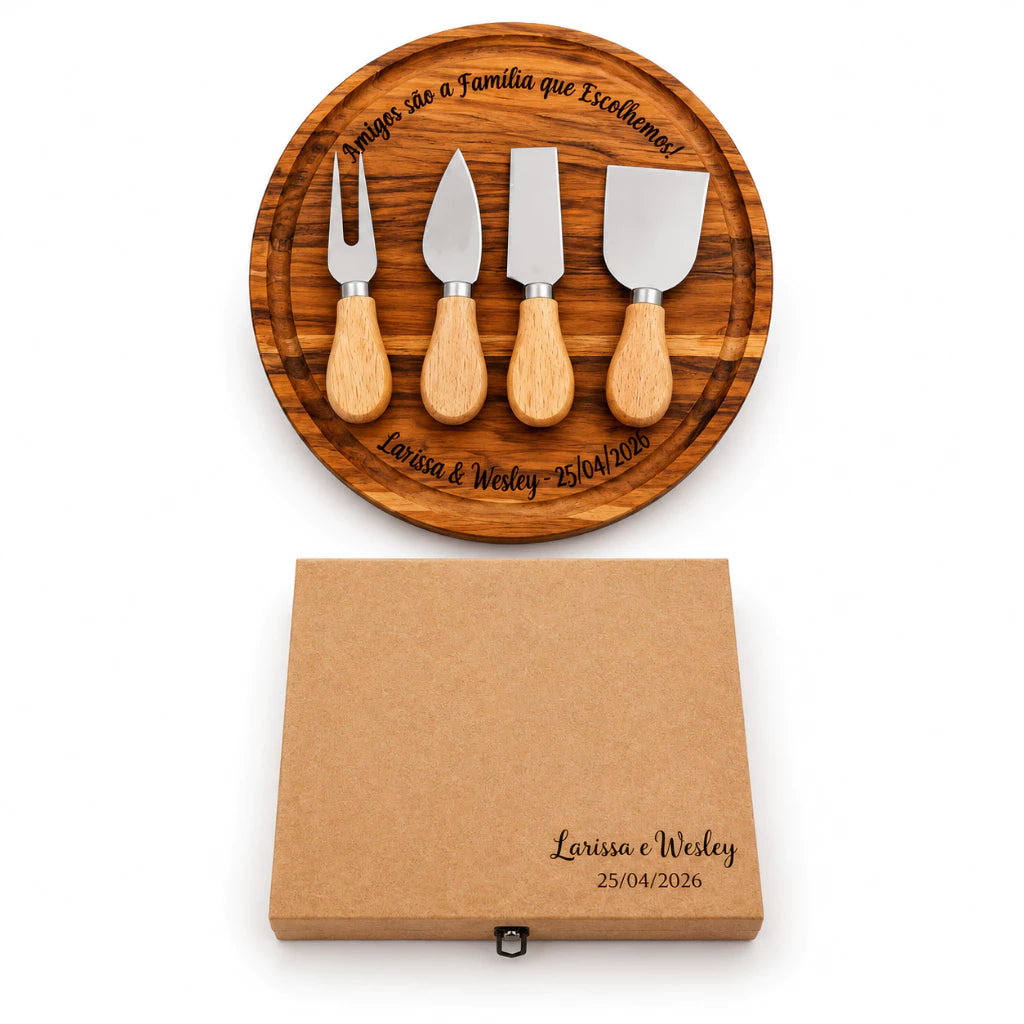 Tábua de Queijo Personalizada 25x25 cm com 4 Garfinhos