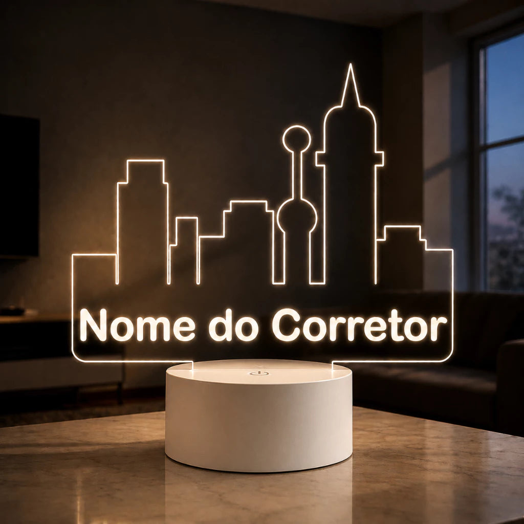 Luminária 3D Personalizada Corretor de Imóveis com LED