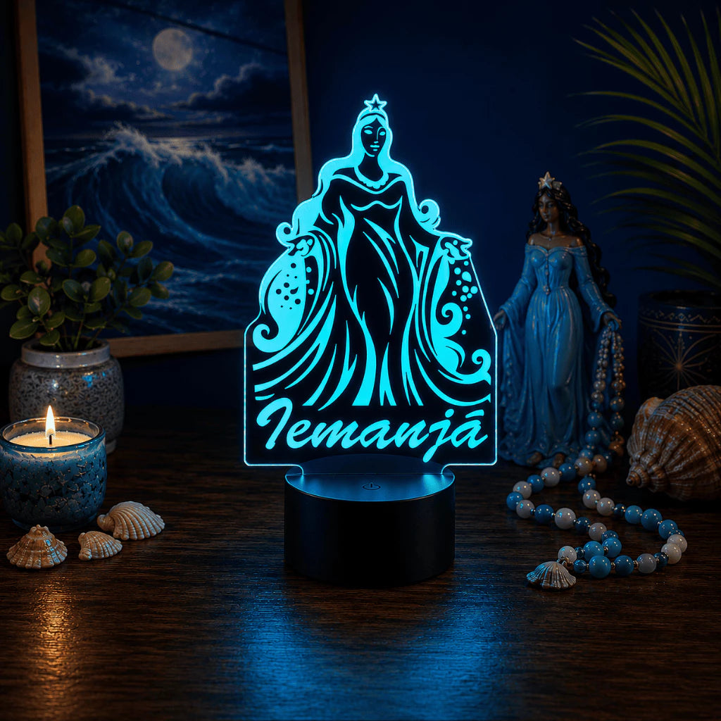 Luminária 3D Personalizada Iemanjá com LED 16 Cores - 16 Cores Branco