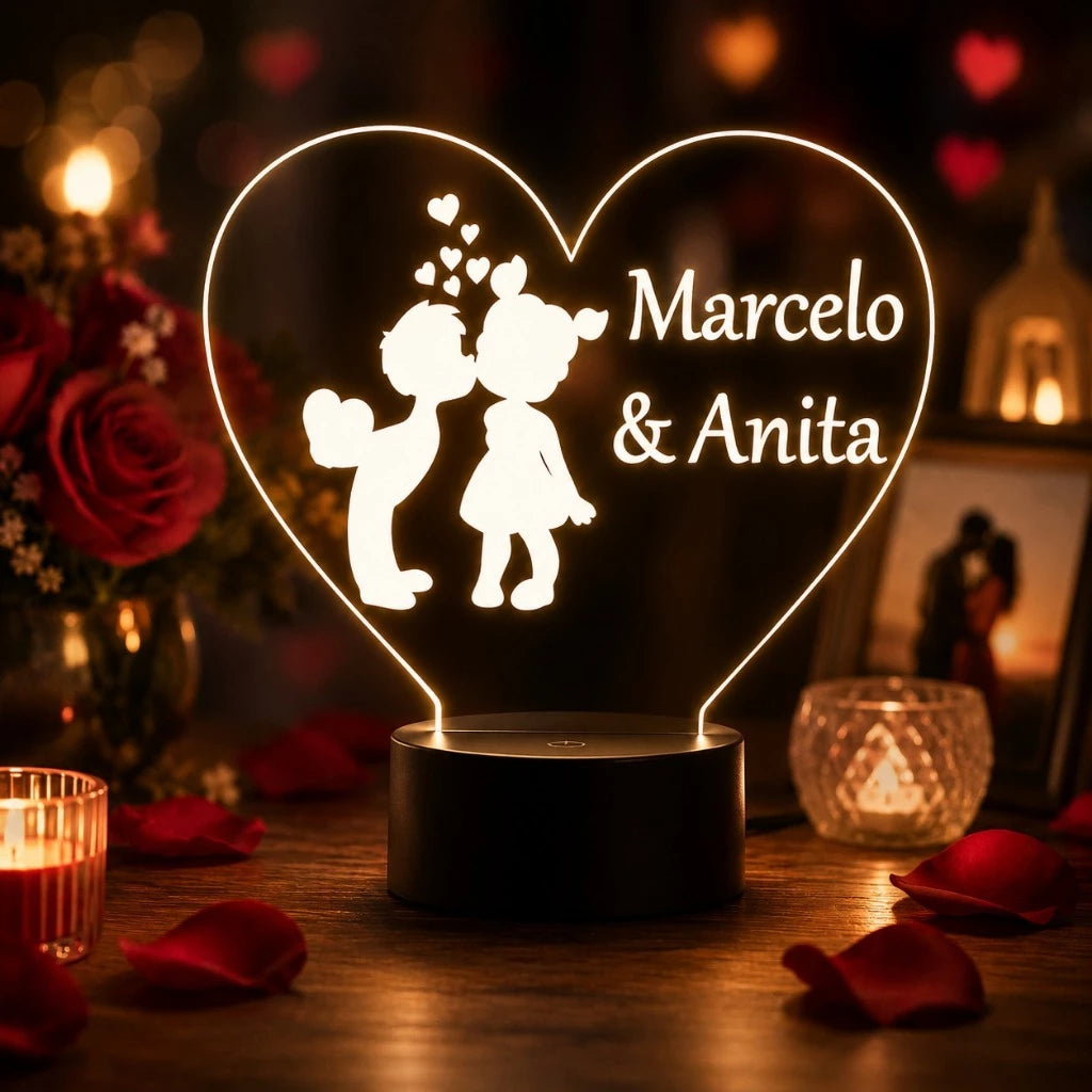 Luminária LED 3D Personalizada para o Dia dos Namorados - 16 Cores Branco