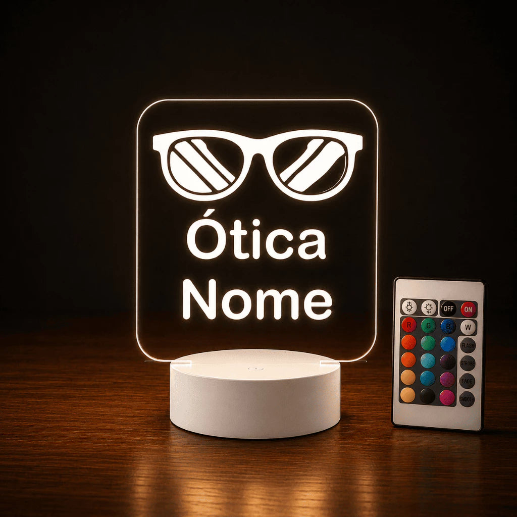Luminária 3D Personalizada para Ótica com LED 16 Cores - 16 Cores Preto