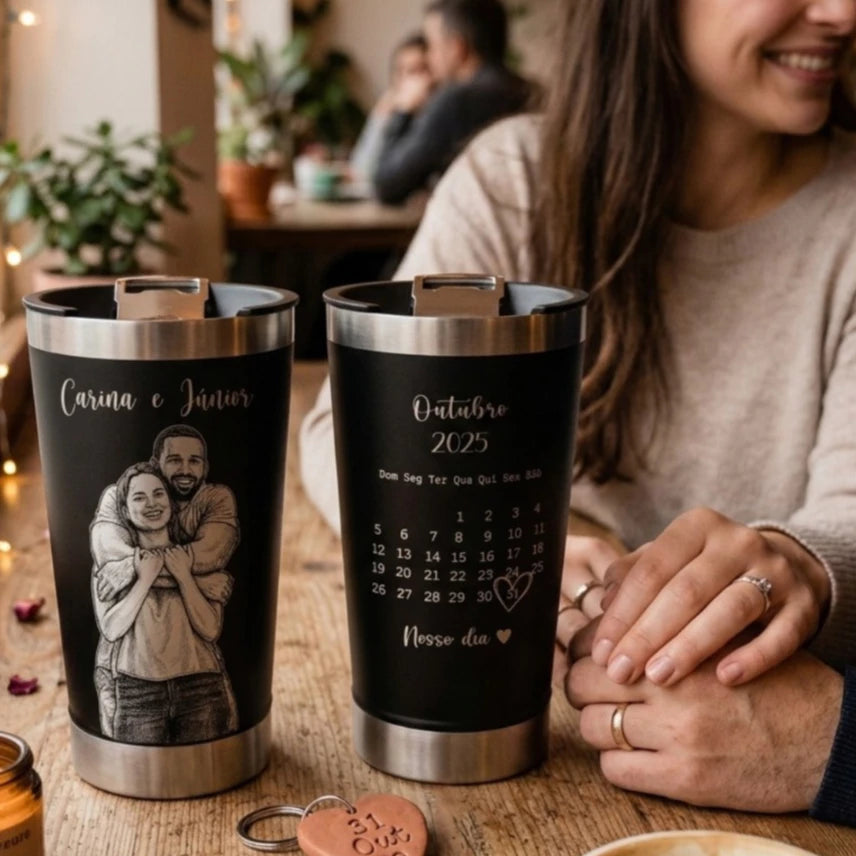 Copo Térmico 473ml Personalizado para Casal com Foto