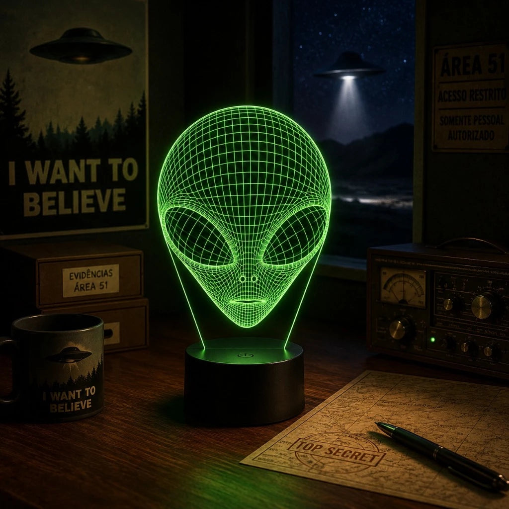 Luminária LED 3D de Extraterrestre - 16 Cores Branco