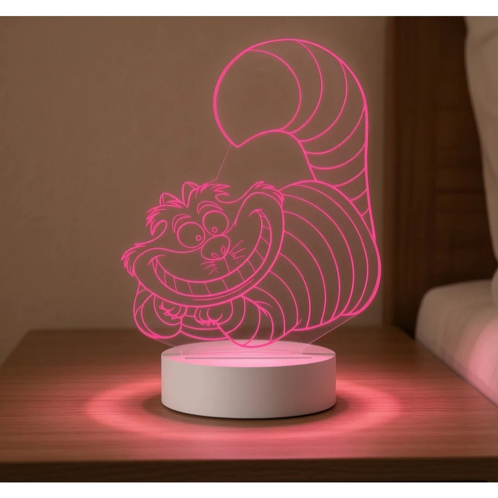 Luminária LED 3D Gato de Alice no País das Maravilhas