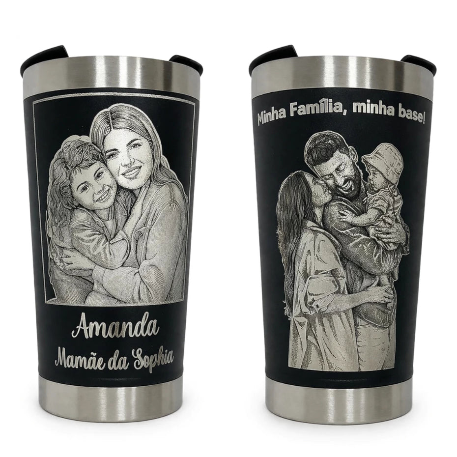 Copo Térmico 473ml Personalizado com Foto, Nome e Frase - Sem Borda Na Foto