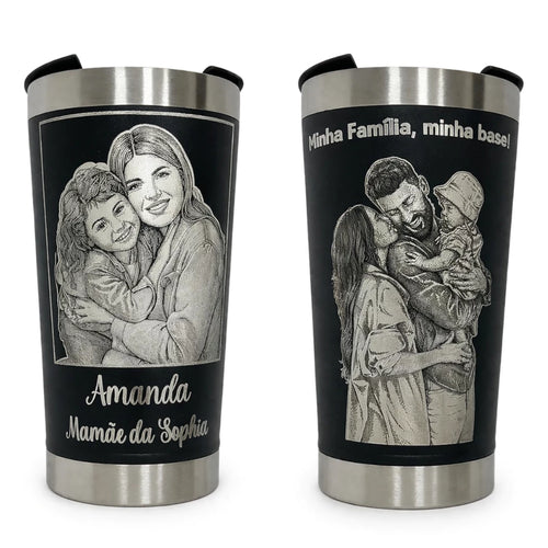 Copo Térmico 473ml Personalizado com Foto, Nome e Frase - Sem Borda Na Foto