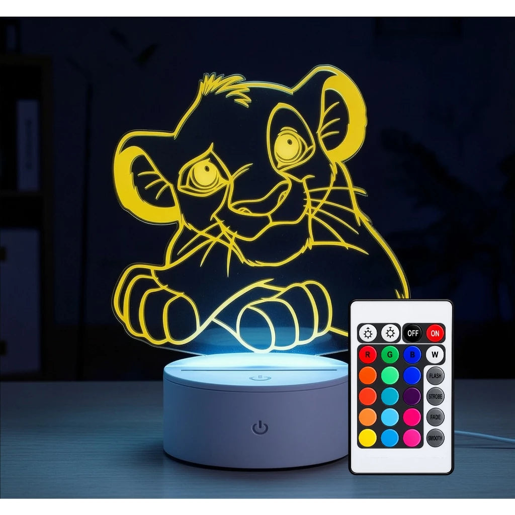 Luminária LED 3D Simba de O Rei Leão - 16 cores preto