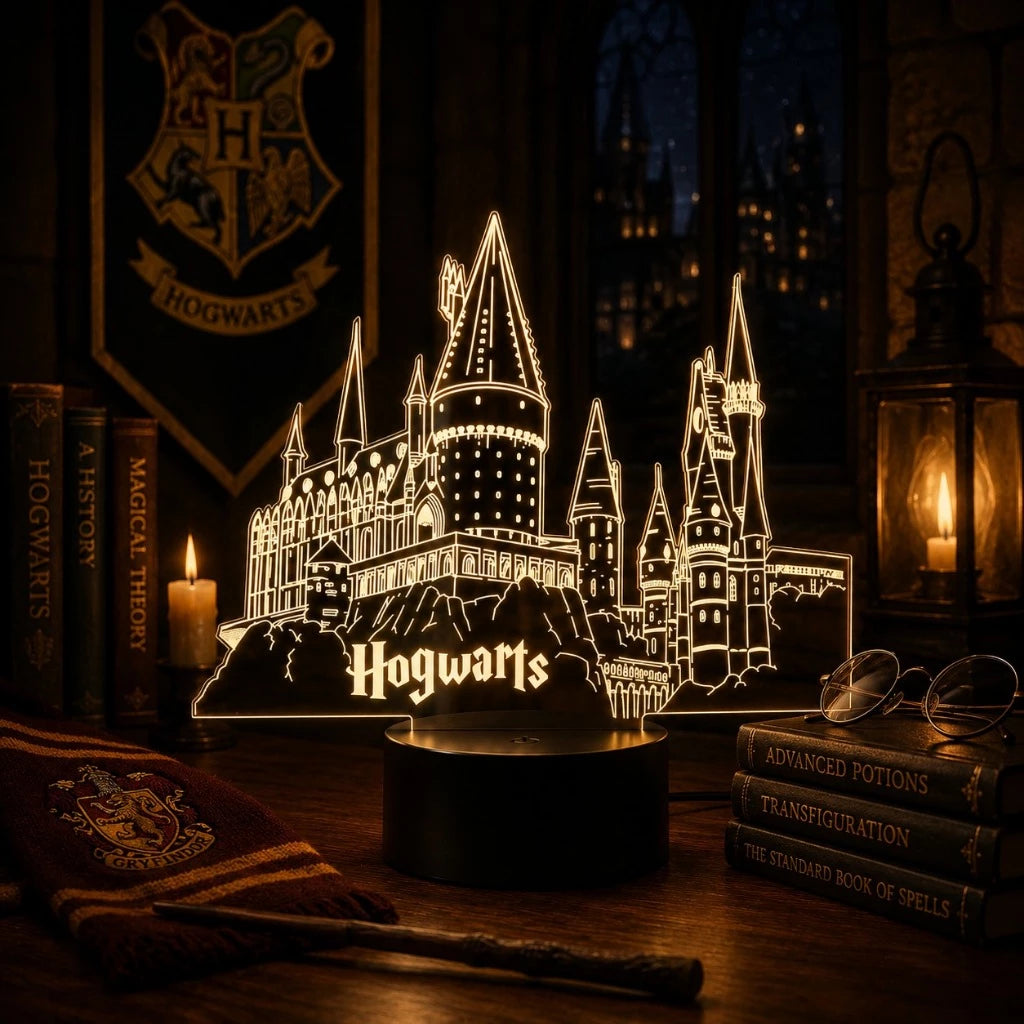 Luminária LED 3D Harry Potter e Hogwarts - 16 Cores Preto