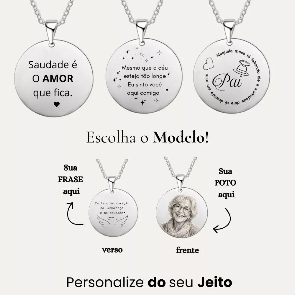 Colar Personalizado Fine Art com Foto e Mensagem - Comprimento 60cm