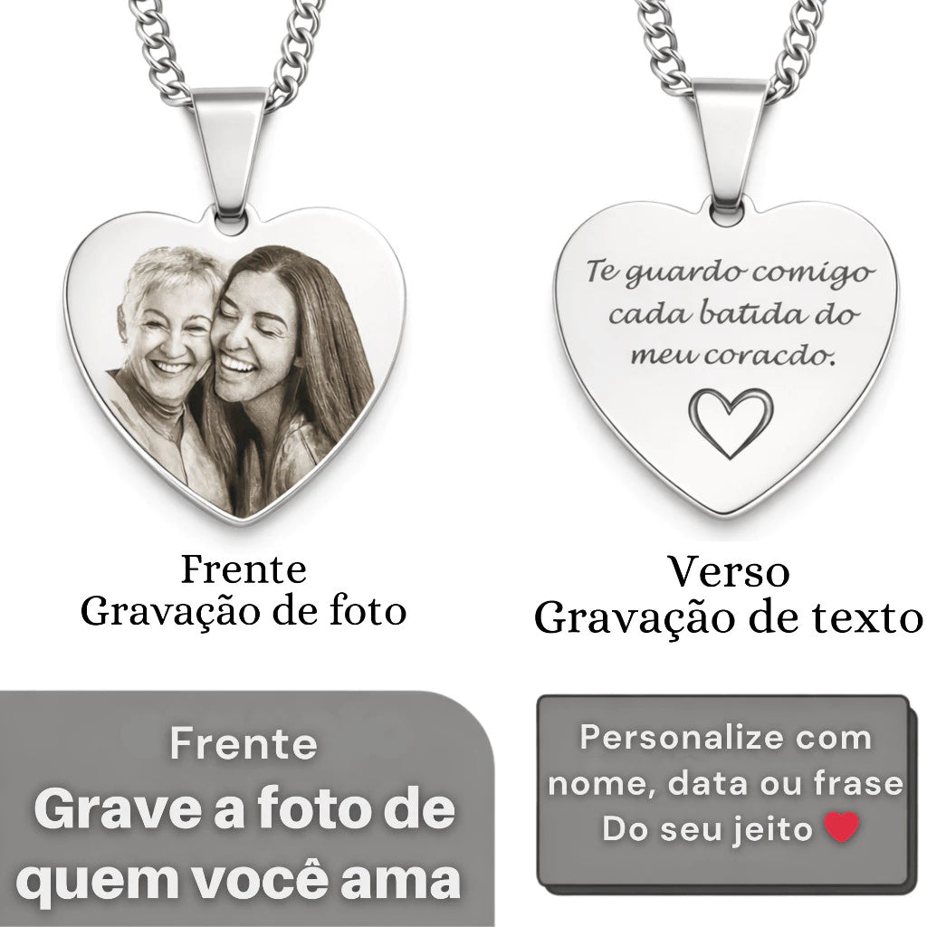 Colar Personalizado de Aço Inox com Pingente de Coração - Coração 60cm e Brinde Luxo